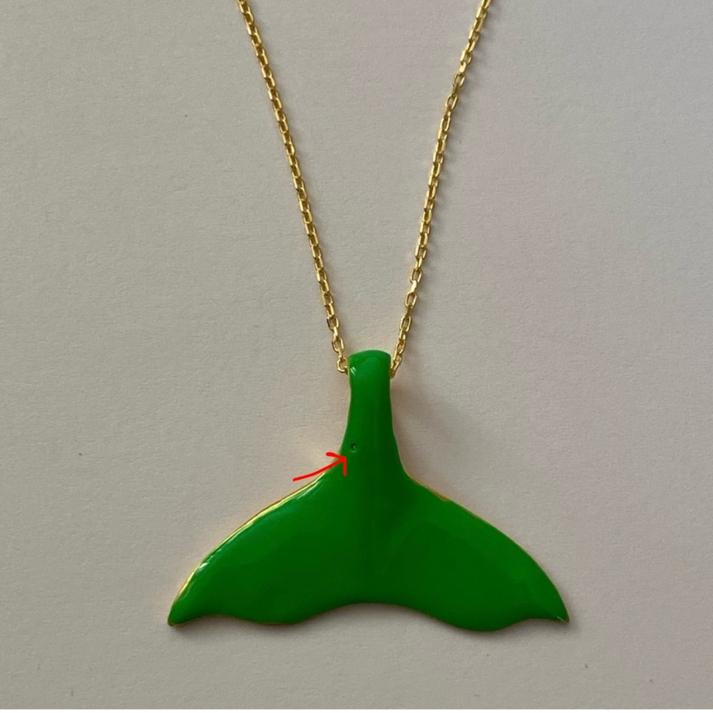 🧜‍♀️Mermaid tail 925 silver necklace hand made green enamel 18k gold plated - Picture 7 of 7